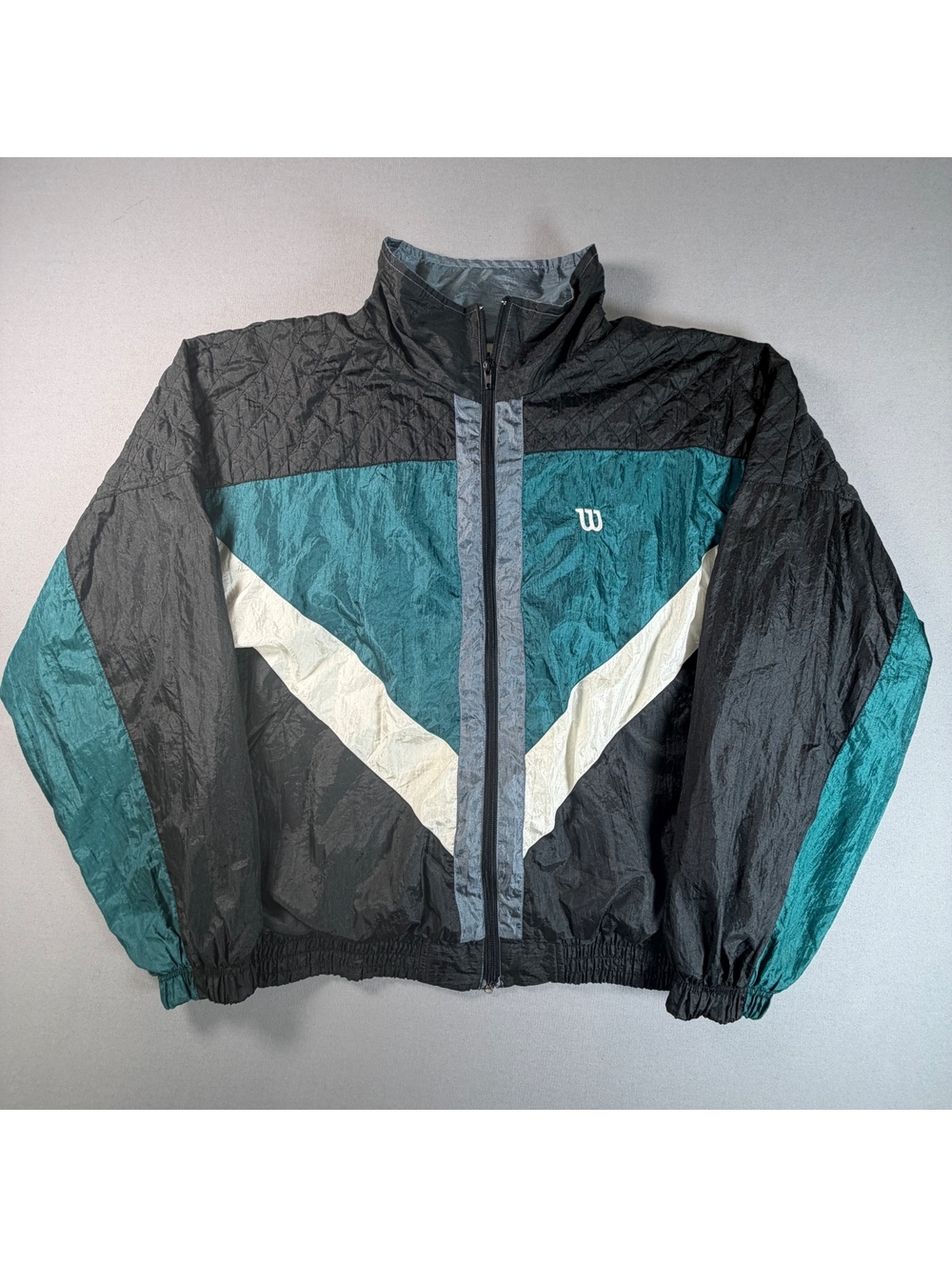 VTG 90s Wilson Advantage Windbreaker Jacket Teal Gray Colorblock Mens M